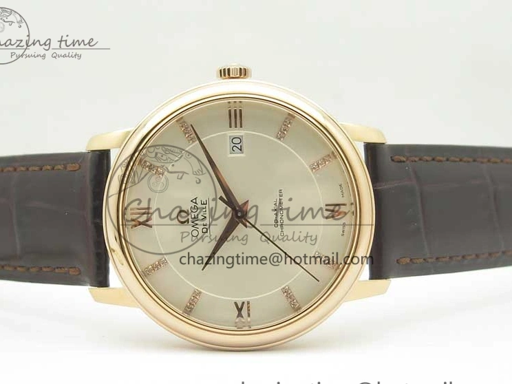 0124 Durable De Ville RG MKF 1:1 Best Edition Silver Dial Diamonds Markers on Brown Leather Strap MIYOTA 9015 V 8047